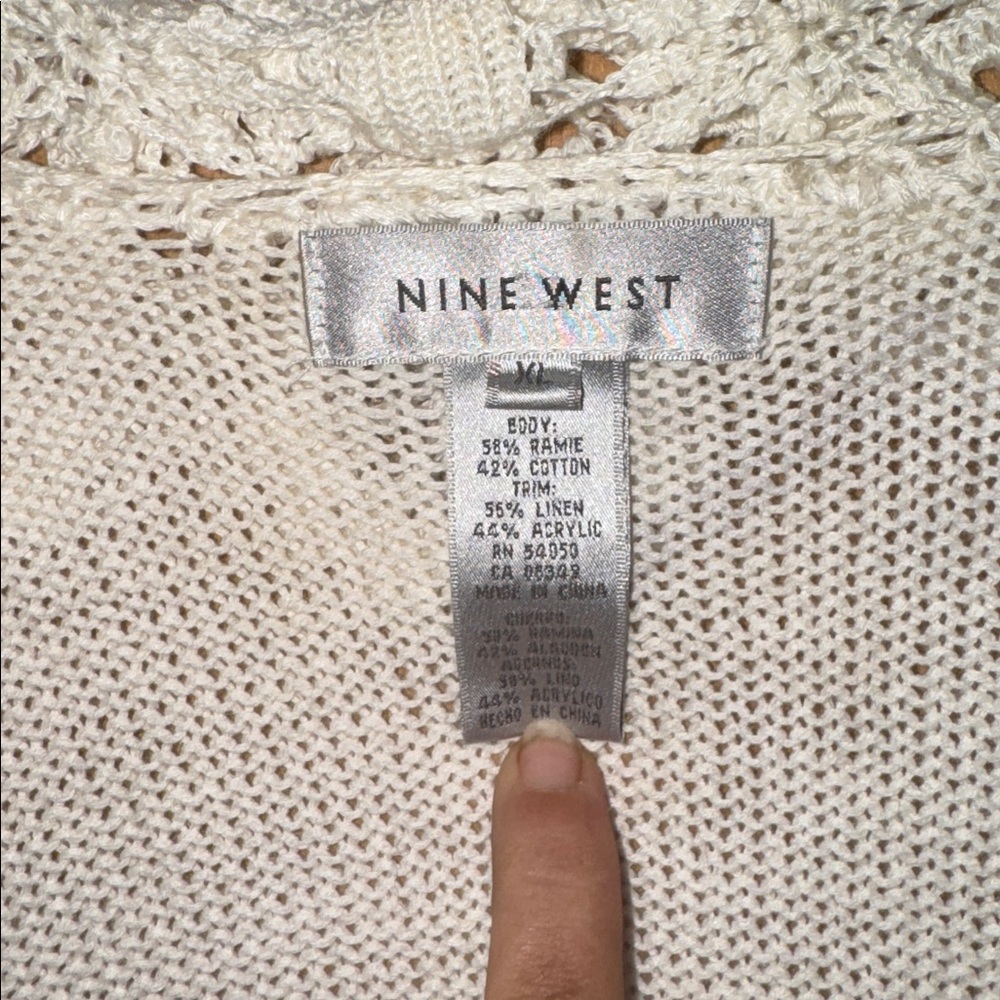 Vintage Nine West Cream Lace Crochet Cardigan Sweater Detaoled Trim - Picture 4 of 5